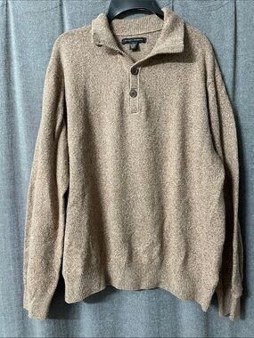 Kenneth Roberts Four Button Collar Tan Heather Sweater